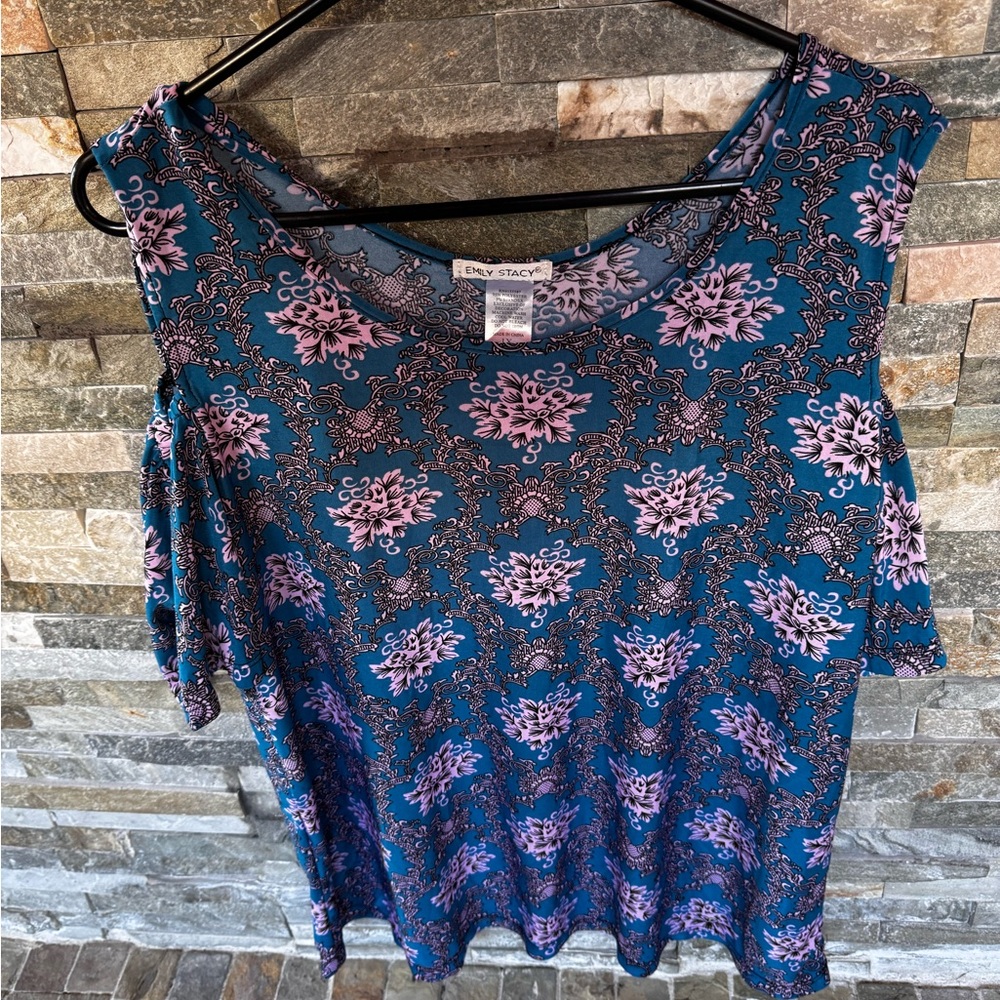 Emily Stacy Blue and Purple Floral Women's Top